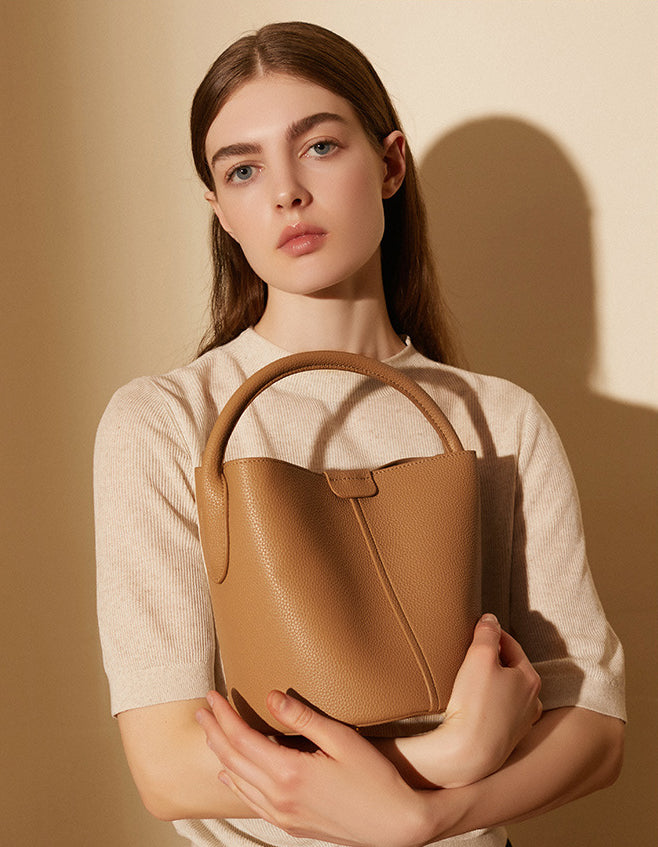 luxury bucket bag brown leather