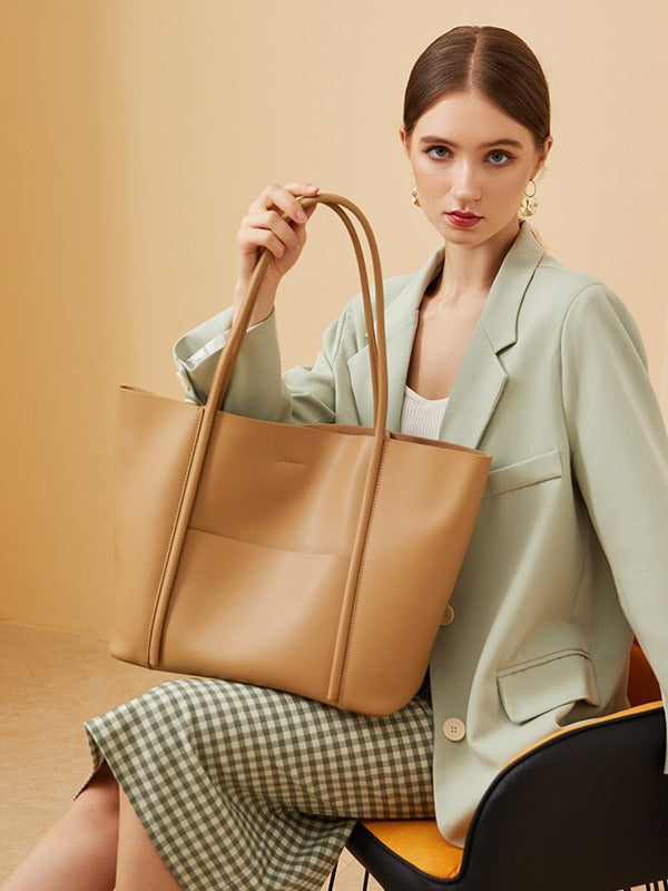 Leather tote bag with zipper Yuci women bags