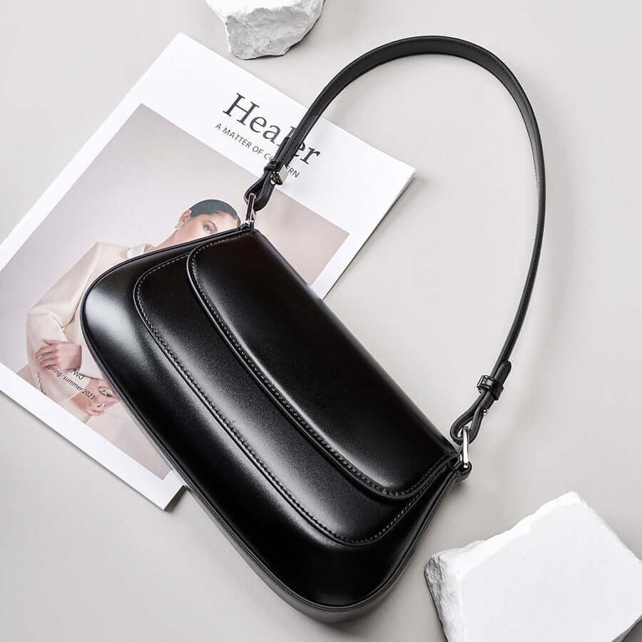 Leather Shoulder Bag/Leather Sling Bag-Black