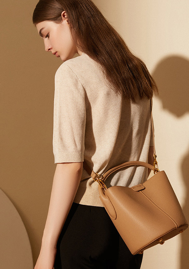 crossbody bucket bag brown leather